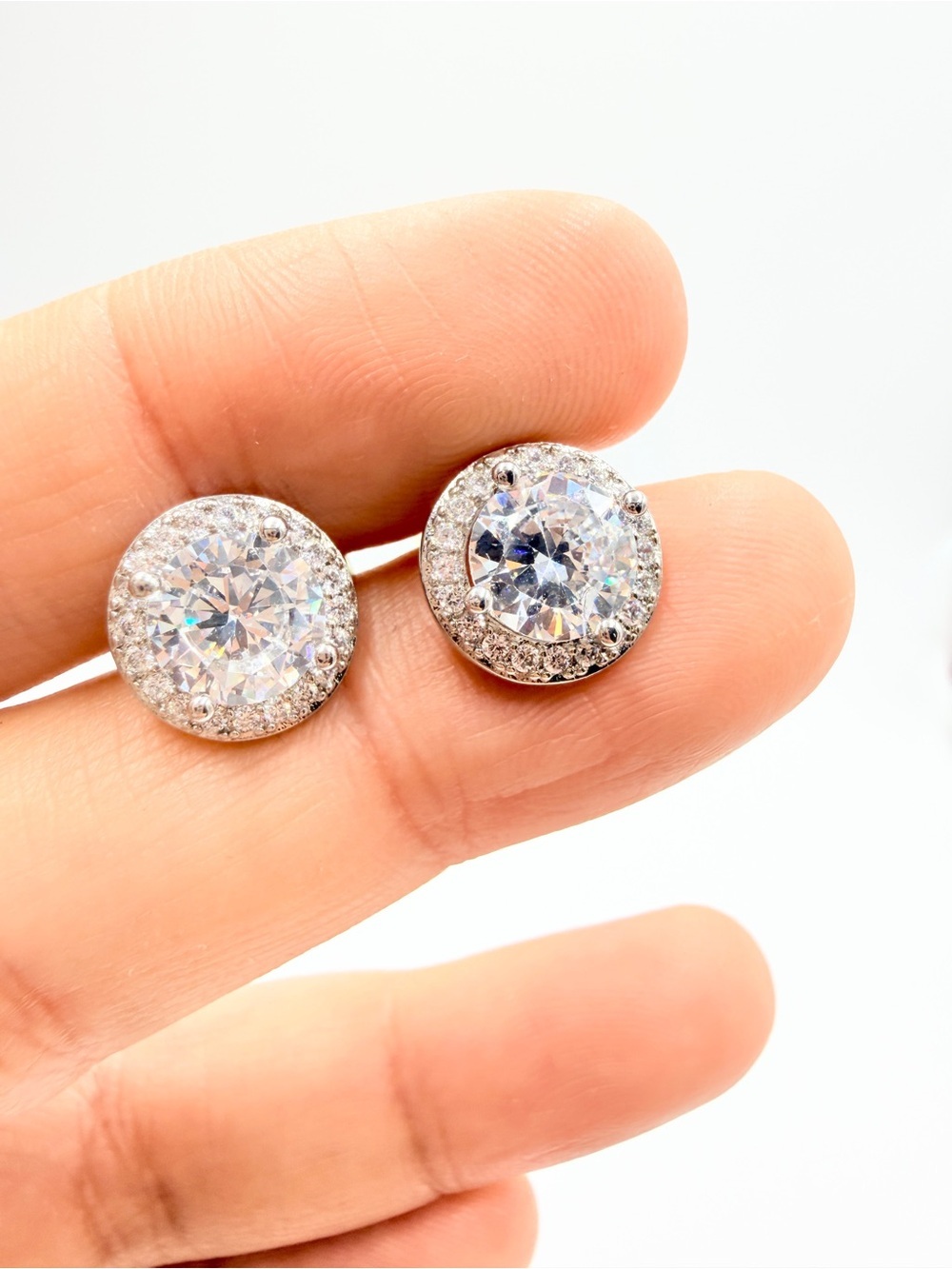 Silver Tone CZ Halo Clip-On Earrings Round Cubic Zirconia Studs